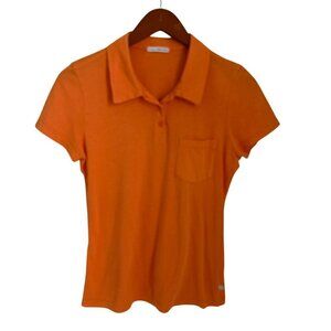 James Perse Womens Orange Polo Shirt Size 2 Cotton Blend Short Sleeve With Pocke